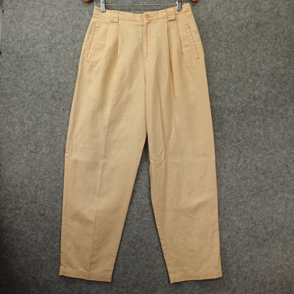 Vintage Liz Claiborne Linen Pleated Pants Womens 10 M Petite Cream Trouser 28x29